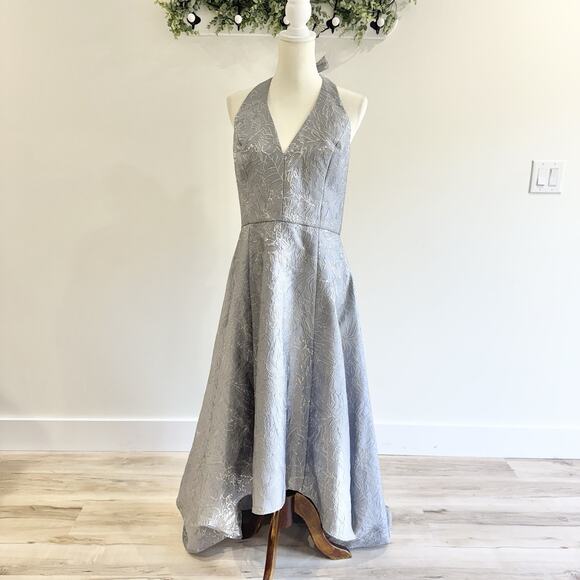 Halston Heritage Dresses & Skirts - new halston heritage Silver Jaquard Halter Gown High Low Size 12 H
